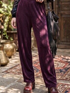Vintage Whimsigoth Burgundy Plum Slinky High Rise Pull On Pants Lounge Goth